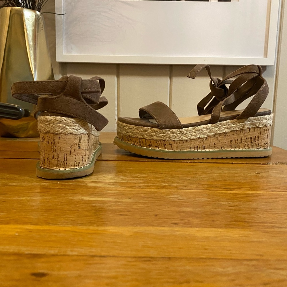 Platform Espadrille Tie Up Sandals - Tan